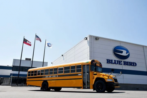 The new Vision electric school bus features extended range, faster battery charging, and increased seating capacity.